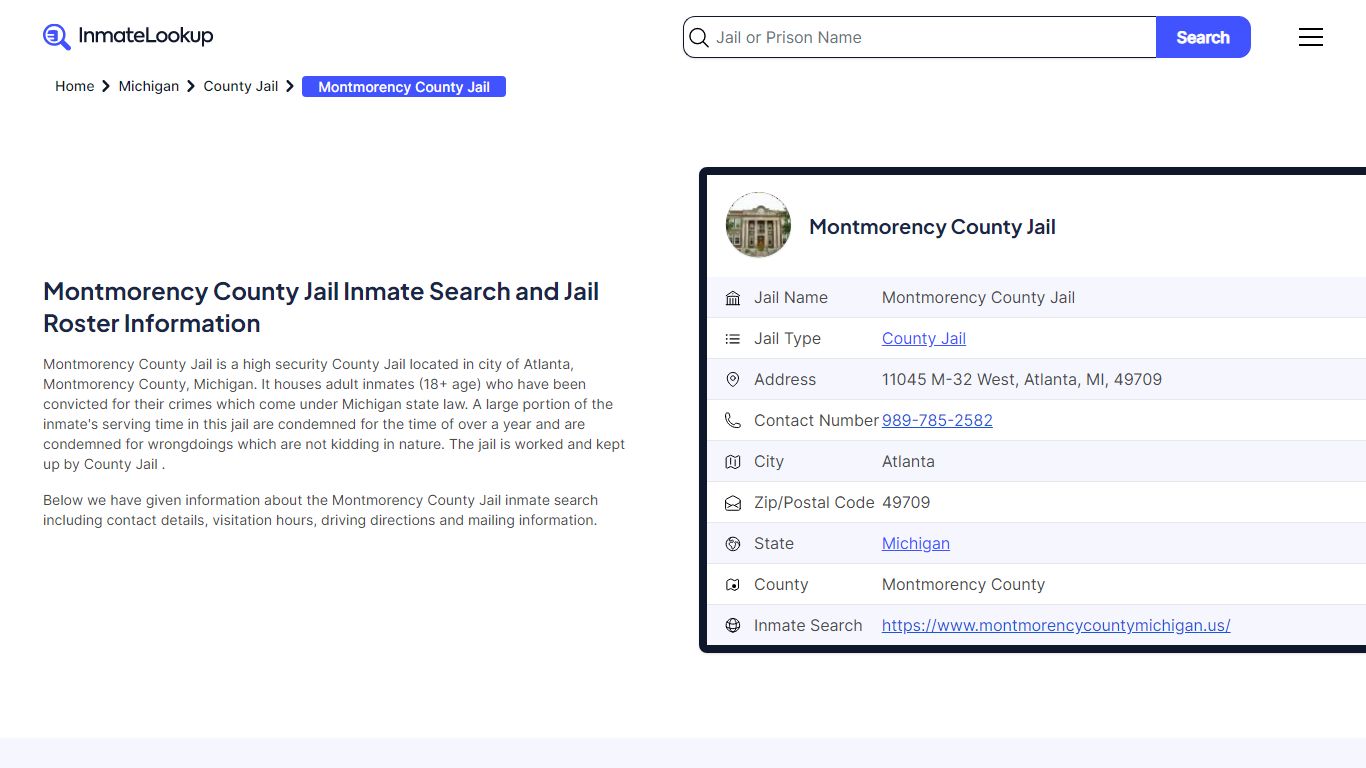 Montmorency County Jail Inmate Search - Atlanta Michigan - Inmate Lookup